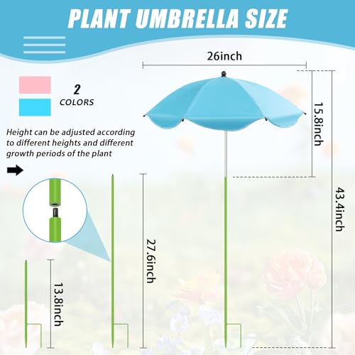 Axcoix 2 Pack Upgraded Plant Umbrellas for Outdoor Plants, 26" Larger Garden Plant Umbrella Shade with Adjustable Angle, 43.4" Higher Sun Shade for Plants, Potted Plant, Garden Beds (Pink & Blue) - Image 2