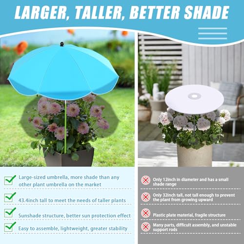 Axcoix 2 Pack Upgraded Plant Umbrellas for Outdoor Plants, 26" Larger Garden Plant Umbrella Shade with Adjustable Angle, 43.4" Higher Sun Shade for Plants, Potted Plant, Garden Beds (Pink & Blue) - Image 5