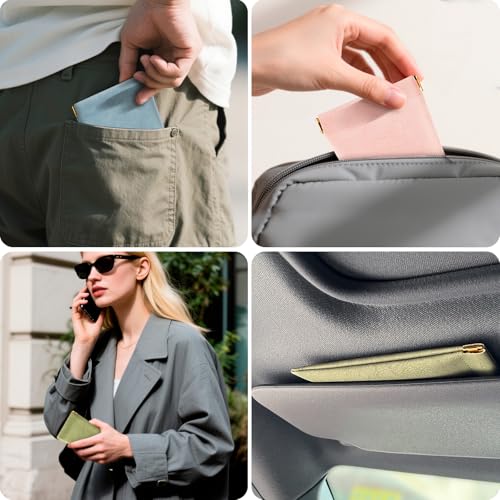 FHJLZFA 3 pack leather eyewear case PU soft sunglasses bag squeeze top portable lightweight eyewear case for men and women (Blue + Pink + Green) - Image 4