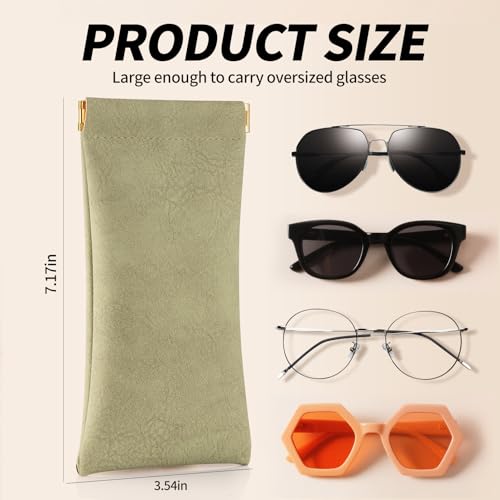FHJLZFA 3 pack leather eyewear case PU soft sunglasses bag squeeze top portable lightweight eyewear case for men and women (Blue + Pink + Green) - Image 2