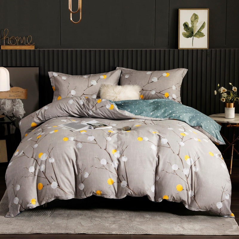 OAITE Duvet Cover Set 100% Cotton Comforter Cover with Branch Pattern Duvet Cover Set Soft Bedding Set Includes with 3 Piece (2 Pillow Shams 1 Duvet Cover) - Image 1