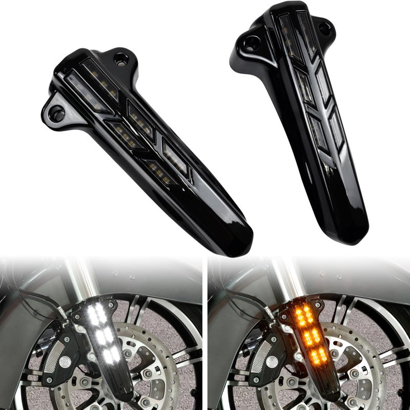VEISUTOR Front Fork Covers wTurn Signal for Harley Touring LED Front Lower Fork Leg Covers Light for Street Glide Road King Electra Glide Ultra Limited 20142020 Accessories - Image 2