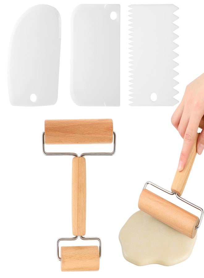 salbsever Small Rolling Pin, Mini Wooden Double Dough Roller with 3 Pcs Dough Scraper Mini Rolling Pin, Non-Stick Pizza Roller, Baker Rollers Set for Home Kitchen Baking Cooking - Image 1