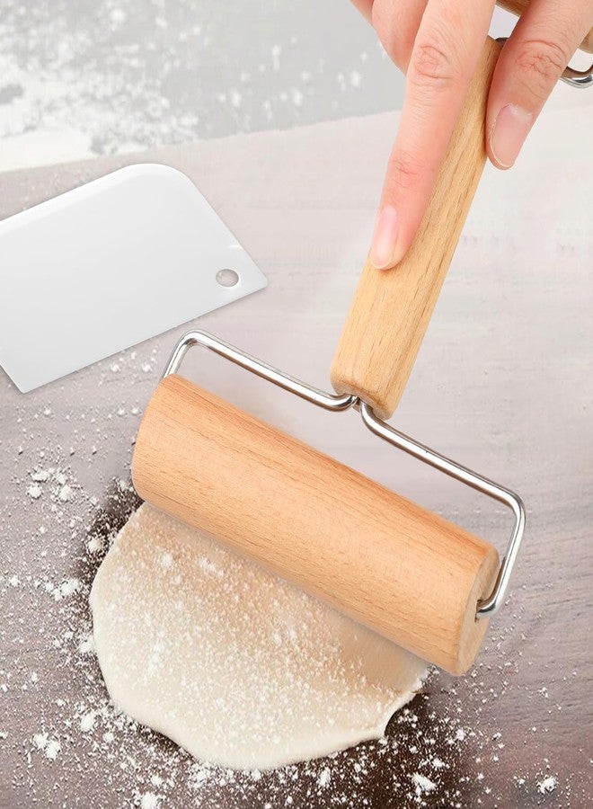 salbsever Small Rolling Pin, Mini Wooden Double Dough Roller with 3 Pcs Dough Scraper Mini Rolling Pin, Non-Stick Pizza Roller, Baker Rollers Set for Home Kitchen Baking Cooking - Image 4