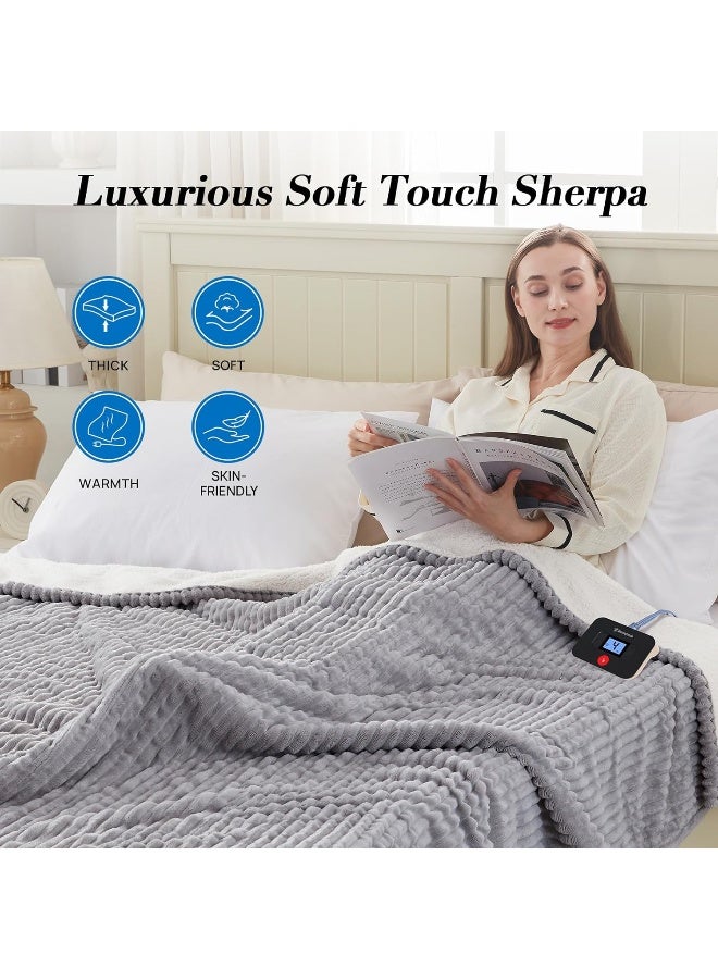 Westinghouse Heated Blanket Electric Throw 50"X60" With 6 Heating Levels And 2 To 10 Hours Heating Time Settings, Soft Flannel Sherpa Heating Blanket, Etl Certification, 62X84 Inch Grey  - Image 1