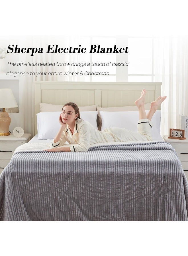 Westinghouse Heated Blanket Electric Throw 50"X60" With 6 Heating Levels And 2 To 10 Hours Heating Time Settings, Soft Flannel Sherpa Heating Blanket, Etl Certification, 62X84 Inch Grey  - Image 3