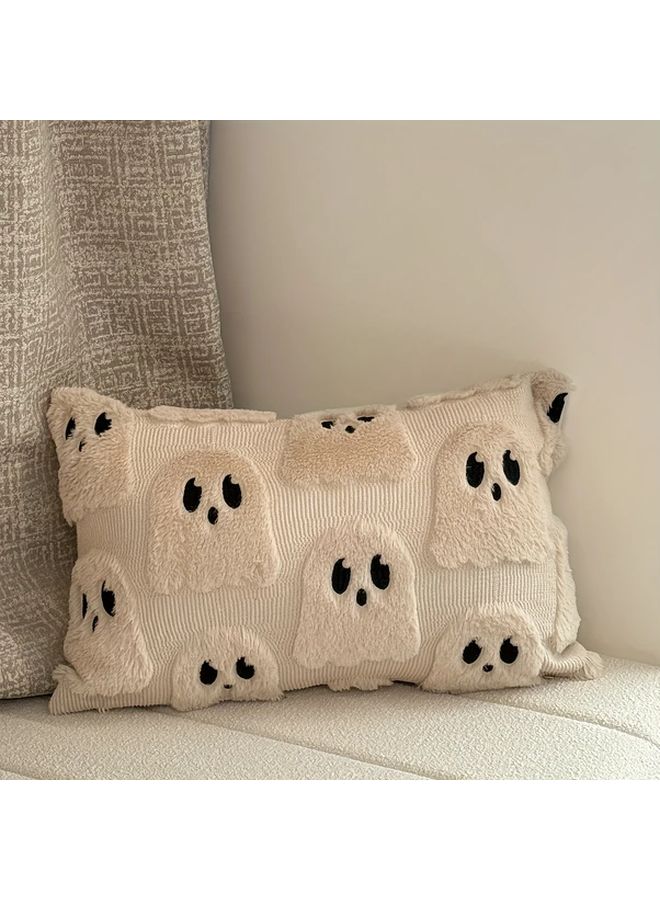 White Halloween Cute Ghost 3D Jacquard Pillow Cover 45x45 cm - Image 2