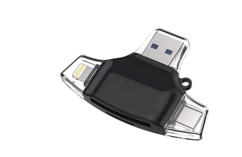 LipiWorld® 4in1 OTG Card Reader Lightning Type C Micro USB USB Card Reader Like Iflash Idisk for Micro USB SDHC Lightning Flash Drive - Image 1