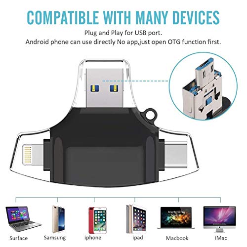 LipiWorld® 4in1 OTG Card Reader Lightning Type C Micro USB USB Card Reader Like Iflash Idisk for Micro USB SDHC Lightning Flash Drive - Image 2
