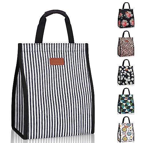 Femuar Lunch Bags for Women Insulated Reusable Lunch Tote with Internal Pocket, Lunch Tote bag for Work (Stripe) - Image 1