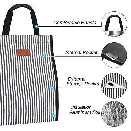 Femuar Lunch Bags for Women Insulated Reusable Lunch Tote with Internal Pocket, Lunch Tote bag for Work (Stripe) - Image 3