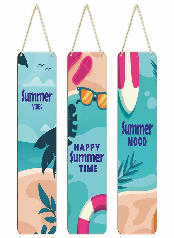 CVANU Wooden Wall Art Hanging Happy Summer Time Printed on Hanger for Mdf Wall Decorative Item (12inch x 10.5inch) Set of 3 - Image 2