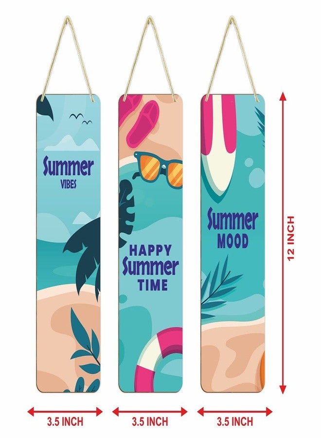 CVANU Wooden Wall Art Hanging Happy Summer Time Printed on Hanger for Mdf Wall Decorative Item (12inch x 10.5inch) Set of 3 - Image 4