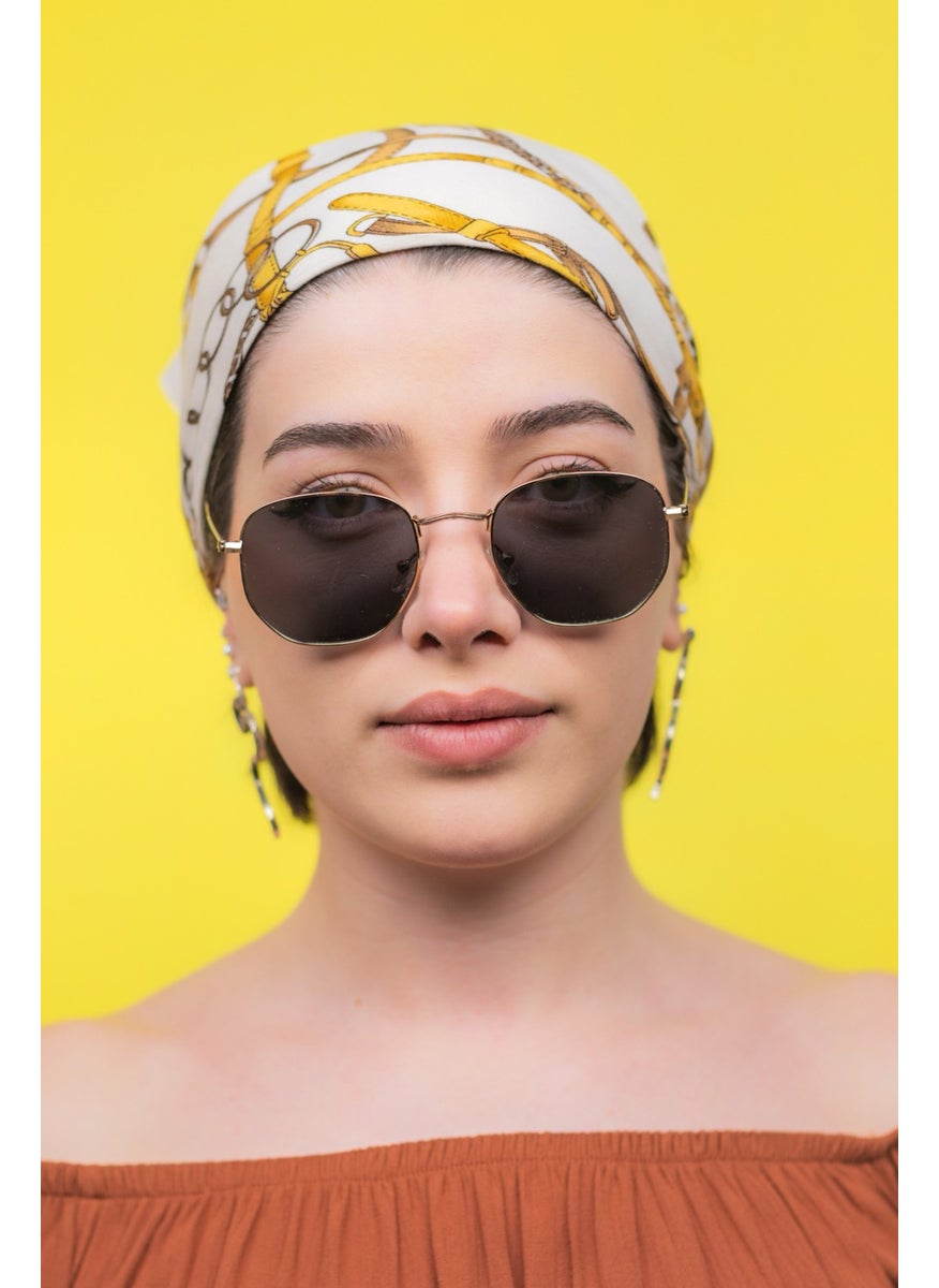 Focus On Hexagonal Gold Sunglasses  - Image 4