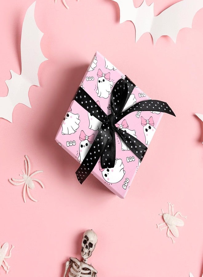 Fabllewavi 1 Roll Pink Ghost Boo Wrapping Paper - Mini Roll - 17in x 32.8Ft Cute Girly Ghost & Boo Pattern Gift Wrap Paper for Girly Halloween Baby Shower DIY Crafts Trick & Treat Party Supplies - Image 4
