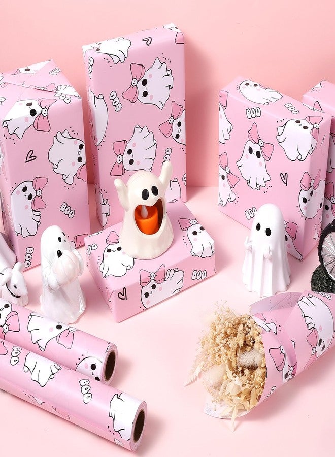 Fabllewavi 1 Roll Pink Ghost Boo Wrapping Paper - Mini Roll - 17in x 32.8Ft Cute Girly Ghost & Boo Pattern Gift Wrap Paper for Girly Halloween Baby Shower DIY Crafts Trick & Treat Party Supplies - Image 5