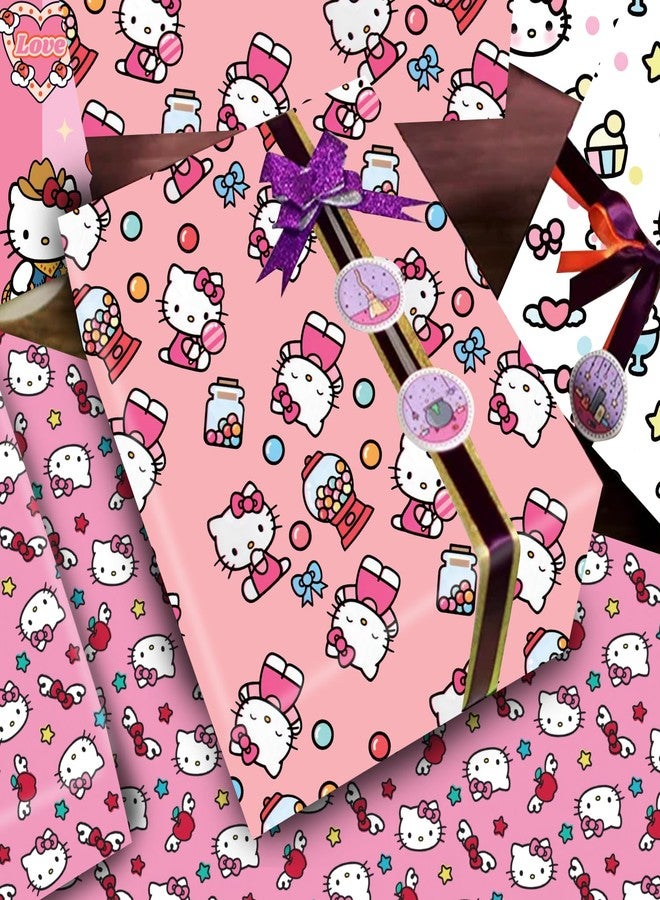 MUSNOW 4 Pcs Kitty Cat Wrapping Paper for Baby Shower Kids Birthday Party Decorations Wedding DIY Crafts Gift Packing, 20 x 30 Inch - Image 5