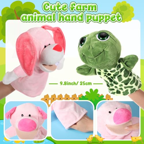 RoundFunny 4 Pcs Hand Puppet Animal with Working Mouth 98 Inch Animal Puppet Soft Plush Toy for Storytelling Theater Preschool Birthday Gifts Turtle Rabbit Pig Dog - Image 5