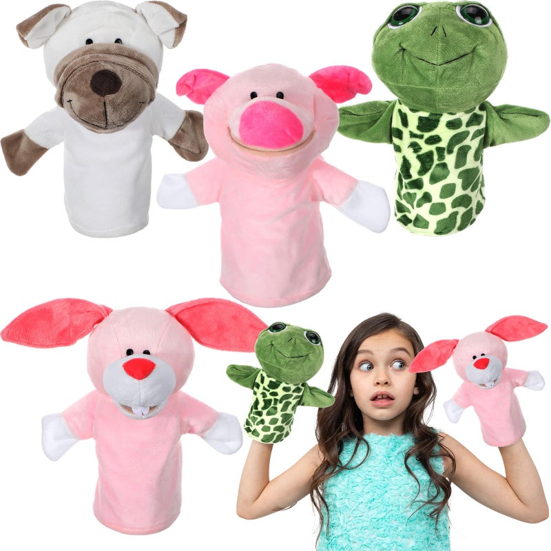 RoundFunny 4 Pcs Hand Puppet Animal with Working Mouth 98 Inch Animal Puppet Soft Plush Toy for Storytelling Theater Preschool Birthday Gifts Turtle Rabbit Pig Dog - Image 3