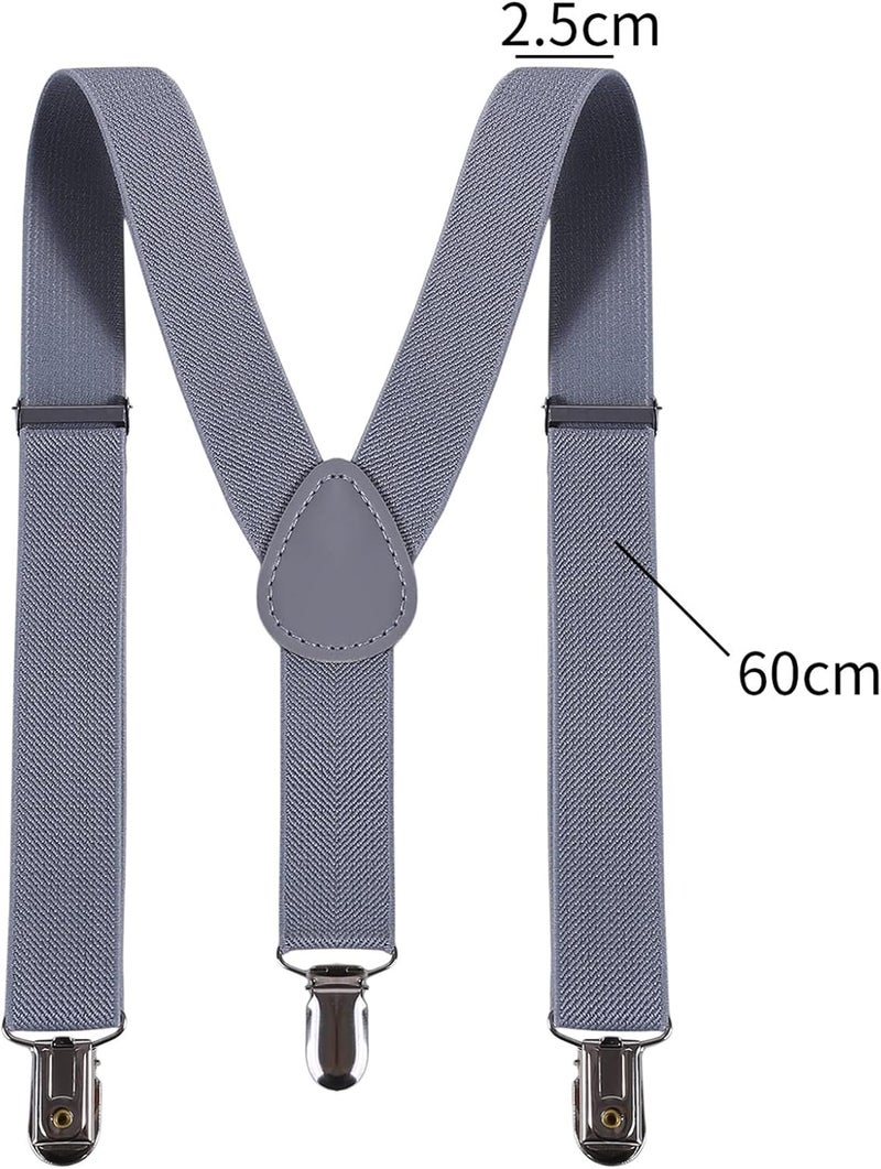 cheekyglo Tie Suspenders Set for Kids Elastic Adjustable Suspenders with Bow Ties Classic Braces Bowtie Set Gifts Trouser Hanging Clip for Wedding, Show, Stage,Light Grey - Image 2