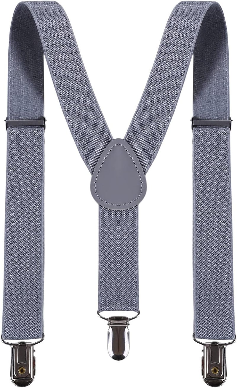 cheekyglo Tie Suspenders Set for Kids Elastic Adjustable Suspenders with Bow Ties Classic Braces Bowtie Set Gifts Trouser Hanging Clip for Wedding, Show, Stage,Light Grey - Image 3