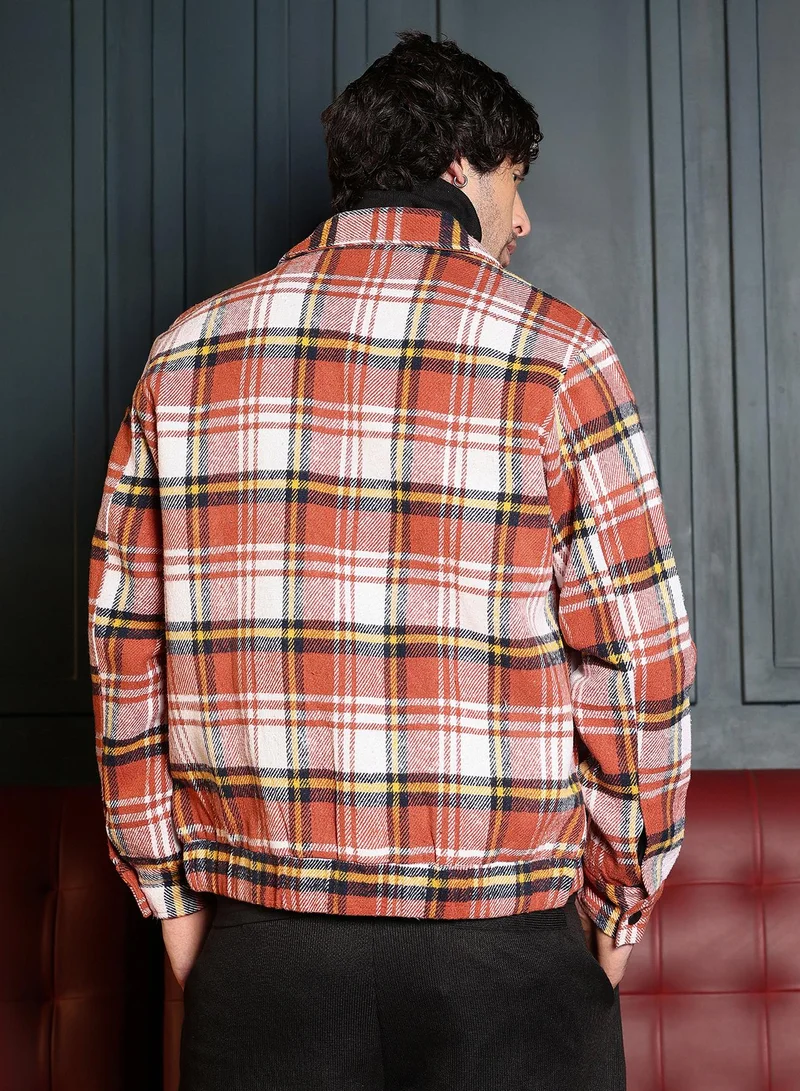 CAHOOT  Men's Rust Orange Twill-Plaid Utility Bomber Jacket for Men | Best Price UAE