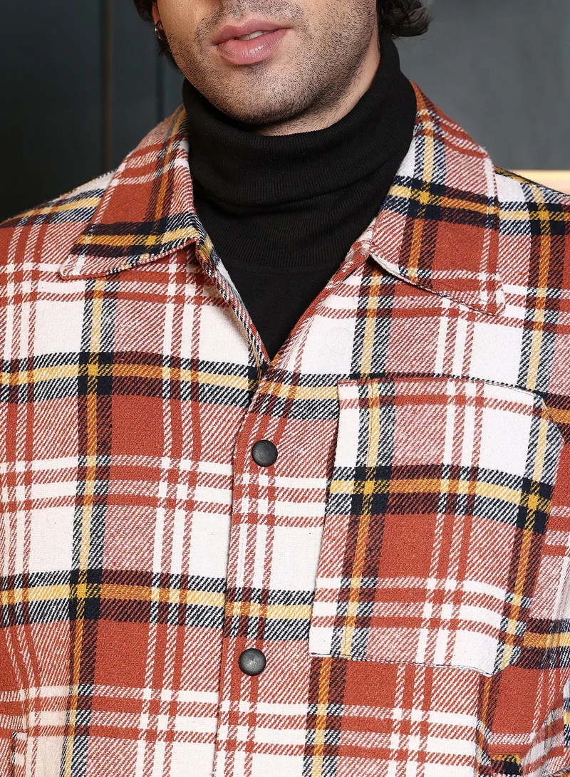 CAHOOT  Men's Rust Orange Twill-Plaid Utility Bomber Jacket for Men | Best Price UAE