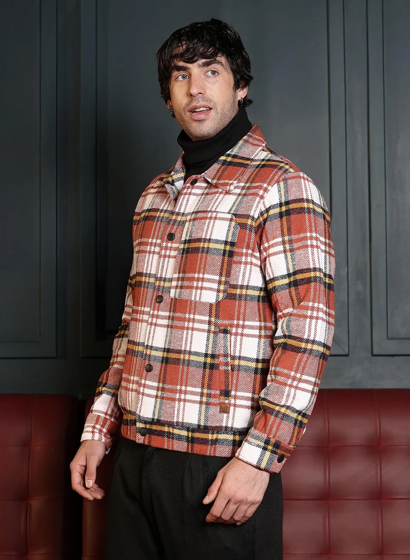 CAHOOT  Men's Rust Orange Twill-Plaid Utility Bomber Jacket for Men | Best Price UAE