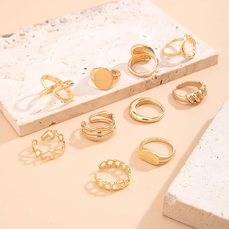 FUTIMELY 14K Gold Stackable Knuckle Rings Set for Women Teen Girls,Aesthetic Silver 10Pcs Trendy Dainty Open Midi Rings Set,Midi Finger Rings Pack Jewelry Gifts (Gold2) - Image 4