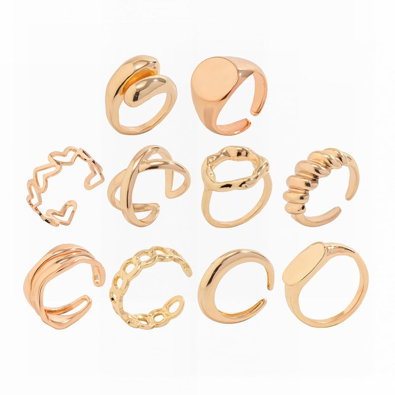 FUTIMELY 14K Gold Stackable Knuckle Rings Set for Women Teen Girls,Aesthetic Silver 10Pcs Trendy Dainty Open Midi Rings Set,Midi Finger Rings Pack Jewelry Gifts (Gold2) - Image 5