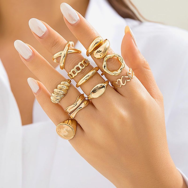 FUTIMELY 14K Gold Stackable Knuckle Rings Set for Women Teen Girls,Aesthetic Silver 10Pcs Trendy Dainty Open Midi Rings Set,Midi Finger Rings Pack Jewelry Gifts (Gold2) - Image 3