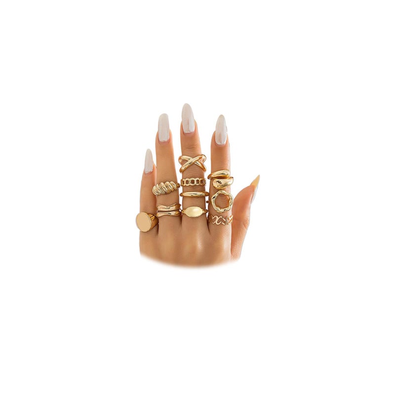 FUTIMELY 14K Gold Stackable Knuckle Rings Set for Women Teen Girls,Aesthetic Silver 10Pcs Trendy Dainty Open Midi Rings Set,Midi Finger Rings Pack Jewelry Gifts (Gold2) - Image 1