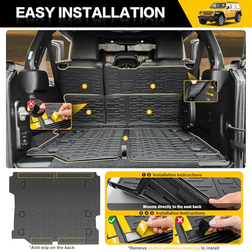 JTYZSM Cargo Mats for 2018-2025 Jeep Wrangler JL Unlimited 4X4 Trunk Mat with Backrest Liner, All Weather TPE Protector Rear Back Seat Mats for 18-25 Wrangler JL 4X4 4 Door Accessories - Image 4