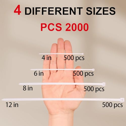 SiKuLin Zip Ties Assorted Sizes 46812 Inch 2000 Pack White Cable Ties for MultiPurpose NylonPlastic Wire Ties for Home Improvement Office Outdoor Use ClearColored Style - Image 3
