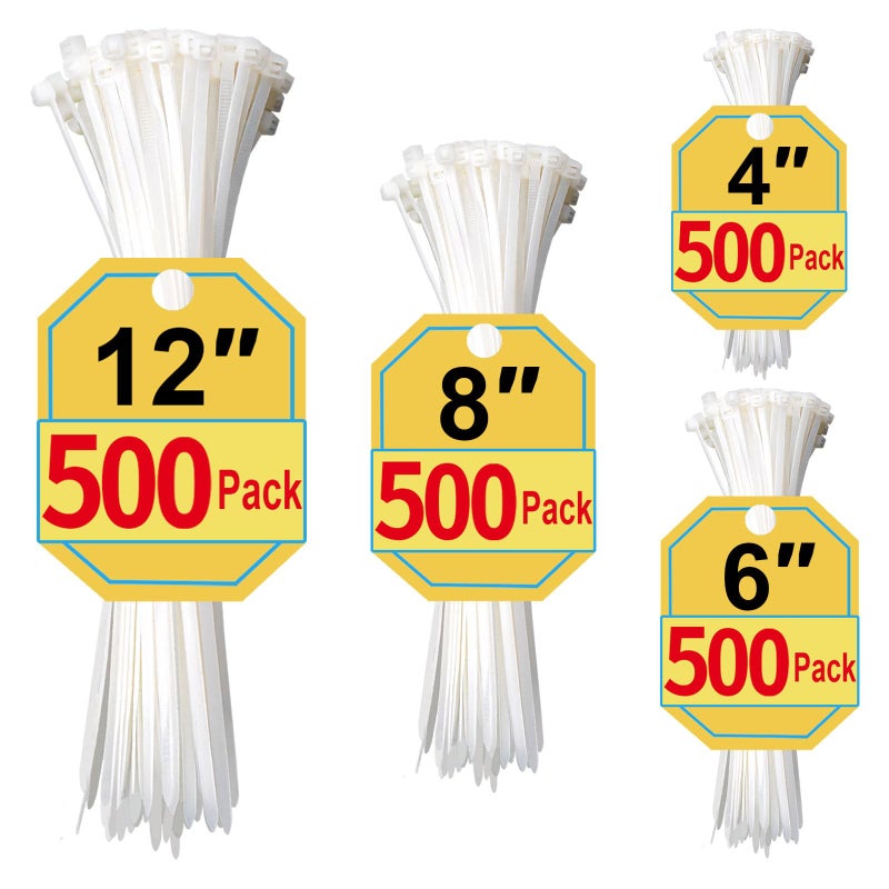 SiKuLin Zip Ties Assorted Sizes 46812 Inch 2000 Pack White Cable Ties for MultiPurpose NylonPlastic Wire Ties for Home Improvement Office Outdoor Use ClearColored Style - Image 2