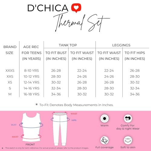 DChica Essentials Thermal Wear Leggings for Girls, Winter Inner Wear Bottom for Girls, Regular Fit with Elasticated Waistband for Teens, Soft Cotton Blend (Size XS to L) Color- White - Image 2