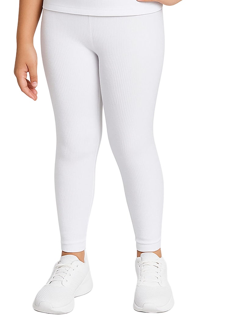 DChica Essentials Thermal Wear Leggings for Girls, Winter Inner Wear Bottom for Girls, Regular Fit with Elasticated Waistband for Teens, Soft Cotton Blend (Size XS to L) Color- White - Image 1