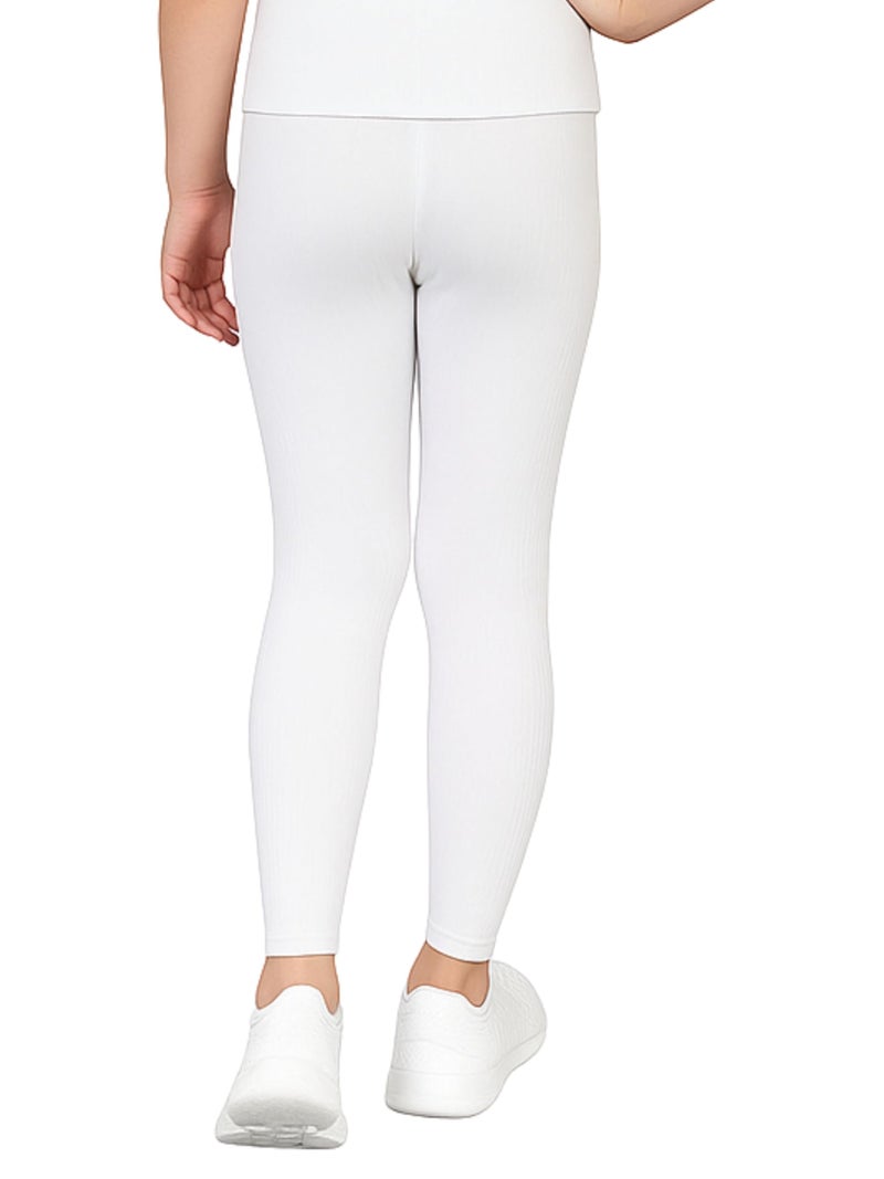 DChica Essentials Thermal Wear Leggings for Girls, Winter Inner Wear Bottom for Girls, Regular Fit with Elasticated Waistband for Teens, Soft Cotton Blend (Size XS to L) Color- White - Image 3