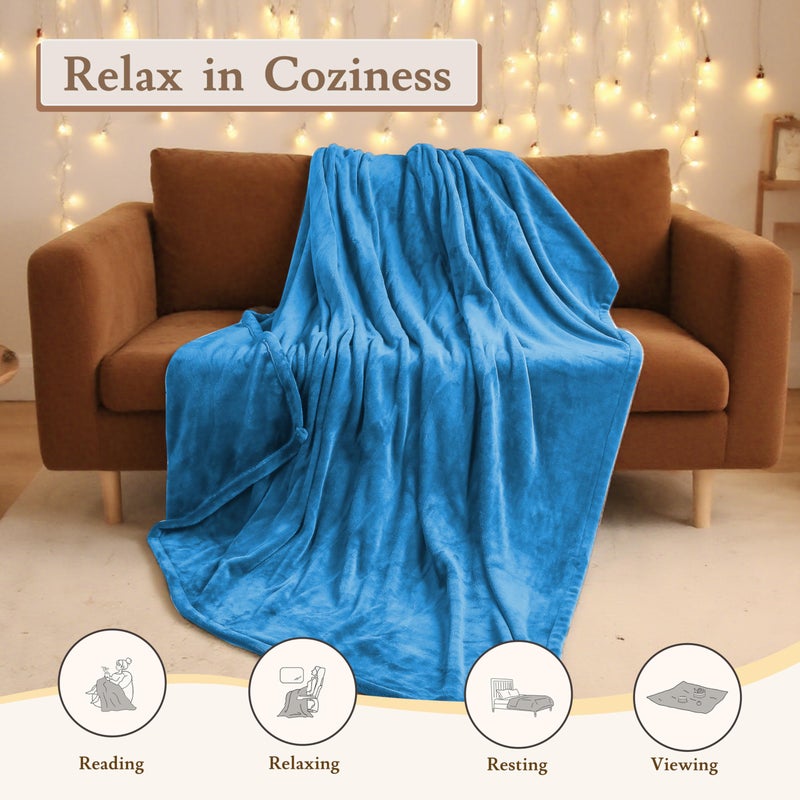 BRILLIO Electric Heated Blanket 62"x84" Twin Size Flannel Fleece - 4 Heat Settings & 10H Auto Shut Off for Safe Overnight Use, Fast Heating, Machine Washable for Bed, Couch, Office - Lake Blue - Image 2