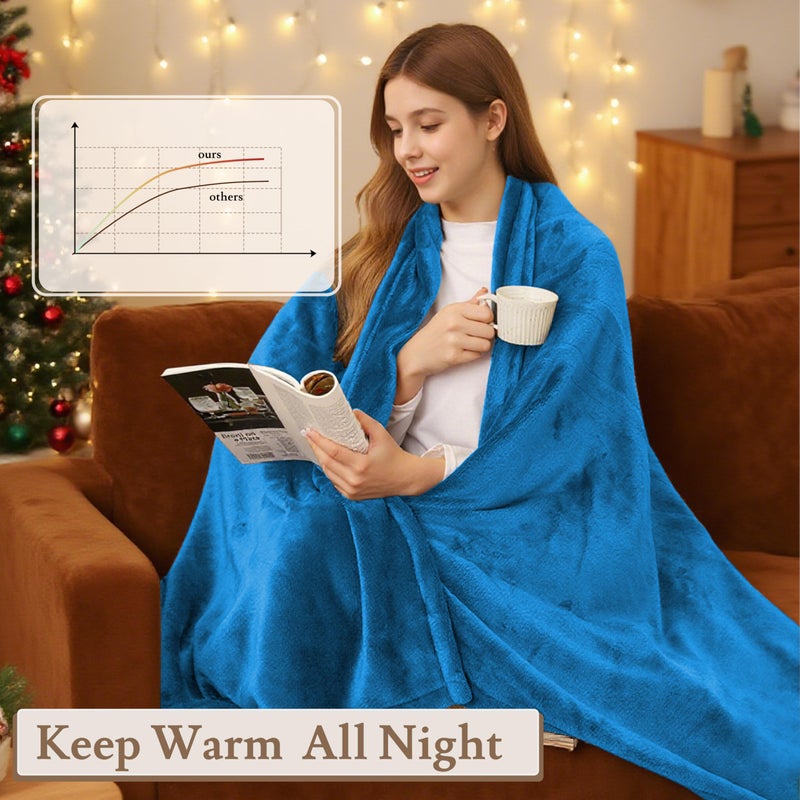 BRILLIO Electric Heated Blanket 62"x84" Twin Size Flannel Fleece - 4 Heat Settings & 10H Auto Shut Off for Safe Overnight Use, Fast Heating, Machine Washable for Bed, Couch, Office - Lake Blue - Image 5