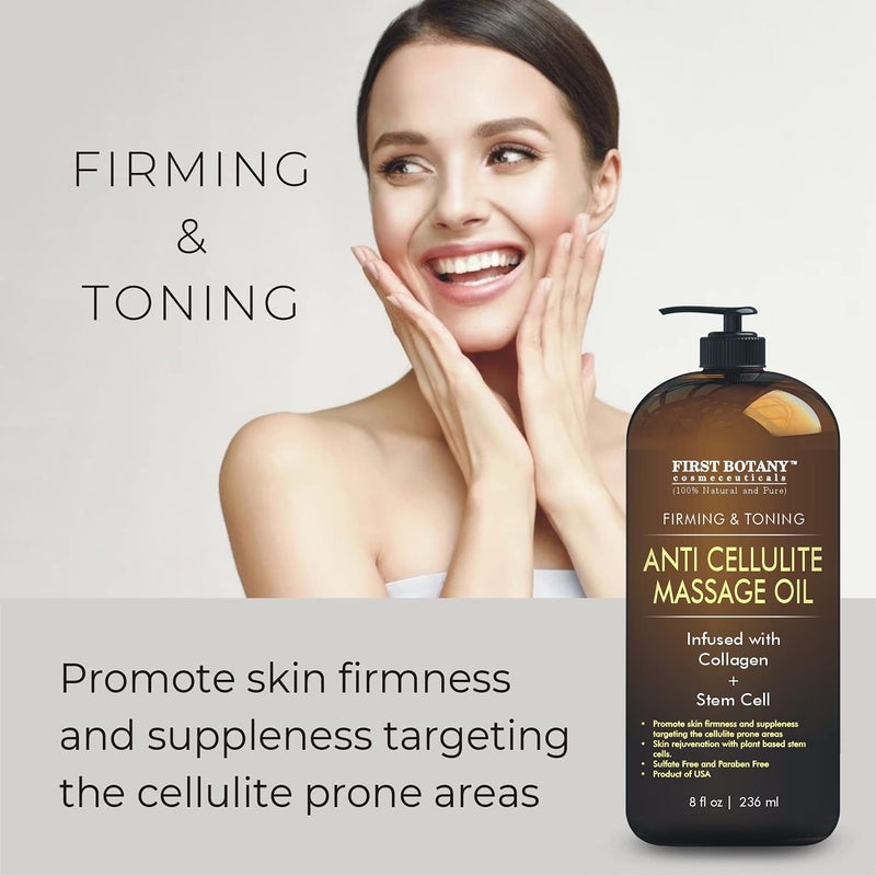 First Botany, Anti-Cellulite Massage Oil Infused with Collagen & Stem Cells - Natural Cellulite & Stretch Mark Treatment for Men & Women - 8 oz - Image 4