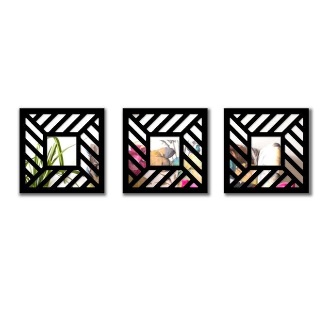DECORATIVE WALL MIRROR BLOCK DESIGN BLACK 3 PIECE SET OF 1