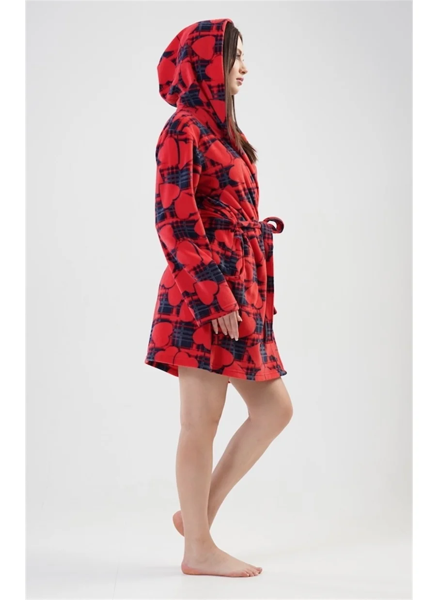 فينيتا Women's Red Patterned Polar Fleece Dressing Gown