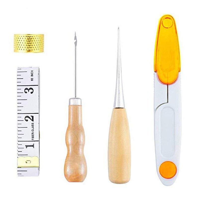 Leather Sewing Tools: Assorted Sizes Shapes Needles 5 Colored Waxed Thread - Thimble Included Diy Craft Kit for Beginner Proficient Hand Stitching Lovers Leather Canvas Projects - Image 4