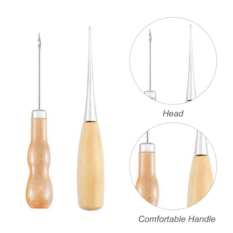 Leather Sewing Tools: Assorted Sizes Shapes Needles 5 Colored Waxed Thread - Thimble Included Diy Craft Kit for Beginner Proficient Hand Stitching Lovers Leather Canvas Projects - Image 2