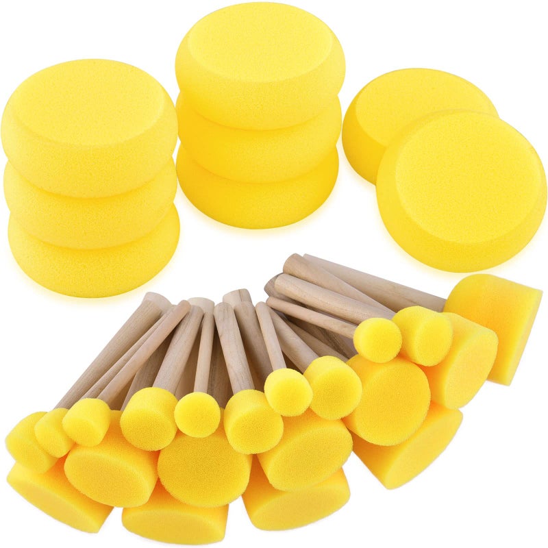 Hapeper 28 Pieces Round Sponge Brush Artist Painting Foam Sponge for Watercolor Crafts Face Painting
