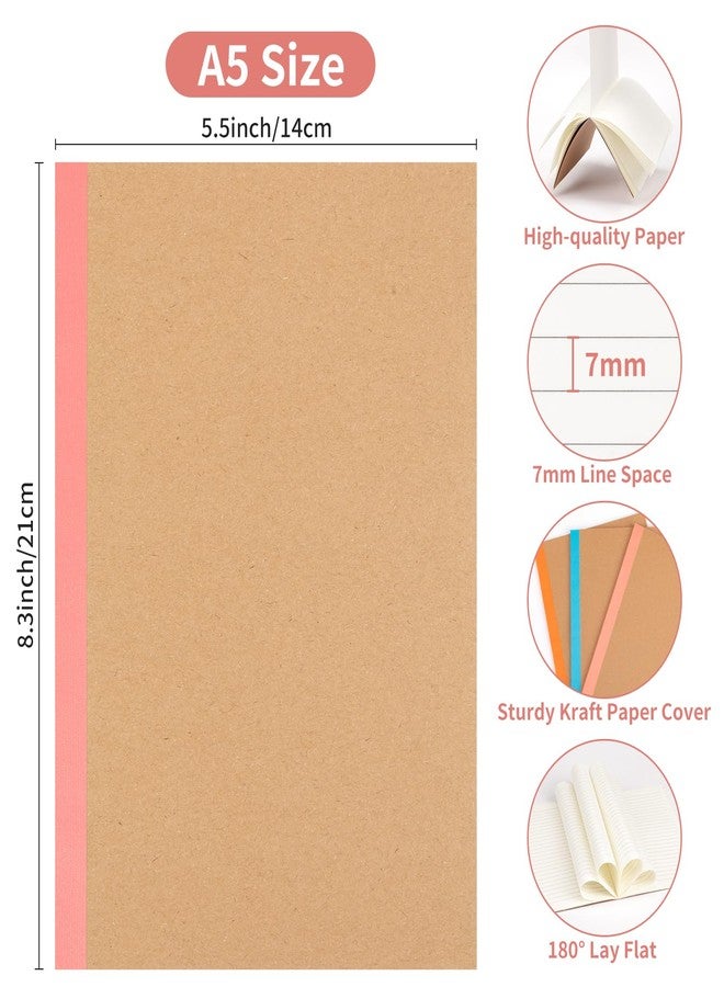 ALKALO 60 Pack Composition Notebook Journals Bulk, A5 Lined College Ruled Notebook, Kraft Cover with Vintage Spines, 8.3”x 5.5”, 15 Colors 60 Pages for School Office Travel - Image 2