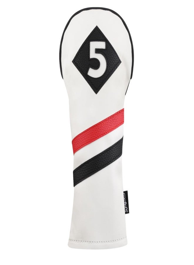 Majek Retro Golf Headcover White Red and Black Vintage Leather Style #5 Fairway Wood Classic Look Head Cover - Image 1