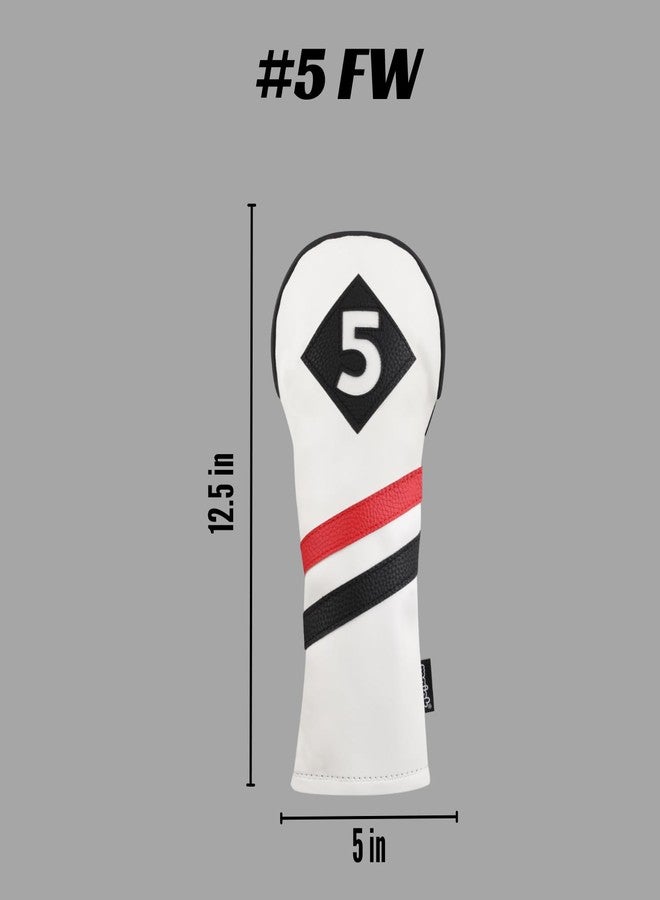 Majek Retro Golf Headcover White Red and Black Vintage Leather Style #5 Fairway Wood Classic Look Head Cover - Image 3
