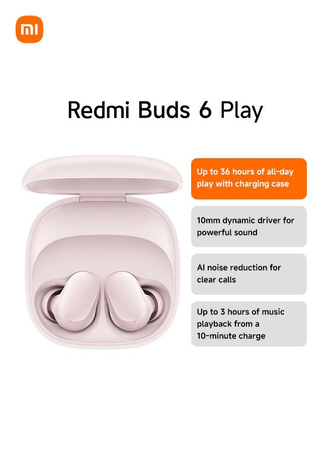 Xiaomi Redmi Buds 6 Play - In-Ear Headphones, 36h Battery Life, 10 mm Dynamic Driver with 5 EQ Settings, AI Noise Cancelling for Calls, Bluetooth 5.4, Quick Charge for 3h Music in 10 Minutes Pink - Image 1